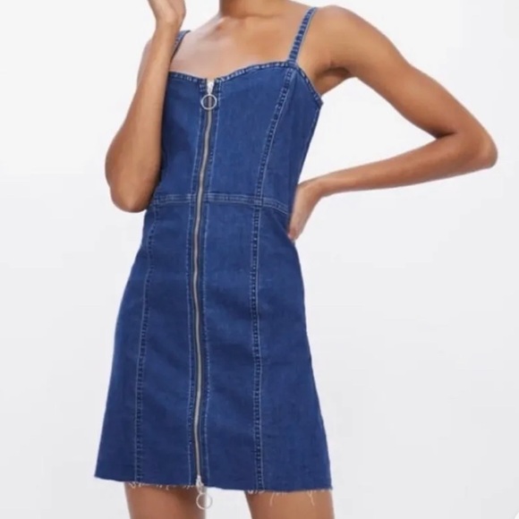 denim zip up dress zara ZARA BLUE DENIM SHORT DRESS ZIP LONG SLEEVE SIZE MEDIUM REF 8197 188